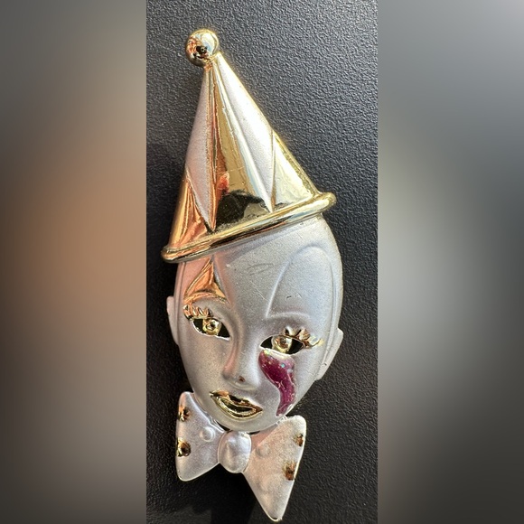 Vintage crying clown gold & silver brooch - Picture 2 of 4